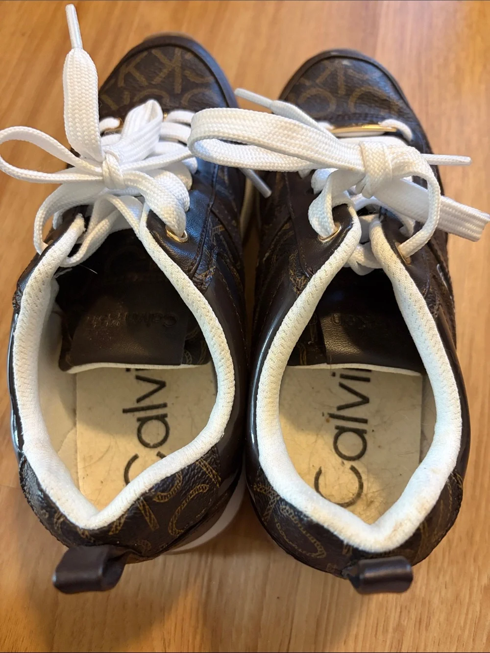 Calvin Klein Brown Logo Lace-Up Sneakers with White Laces